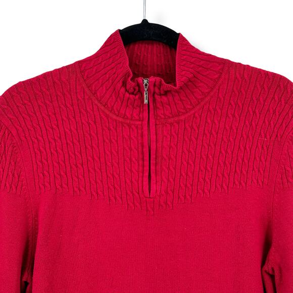 Nils 1/4 Zip Mock Cable Knit Sweater Womens Size Large Berry Red - Picture 2 of 4